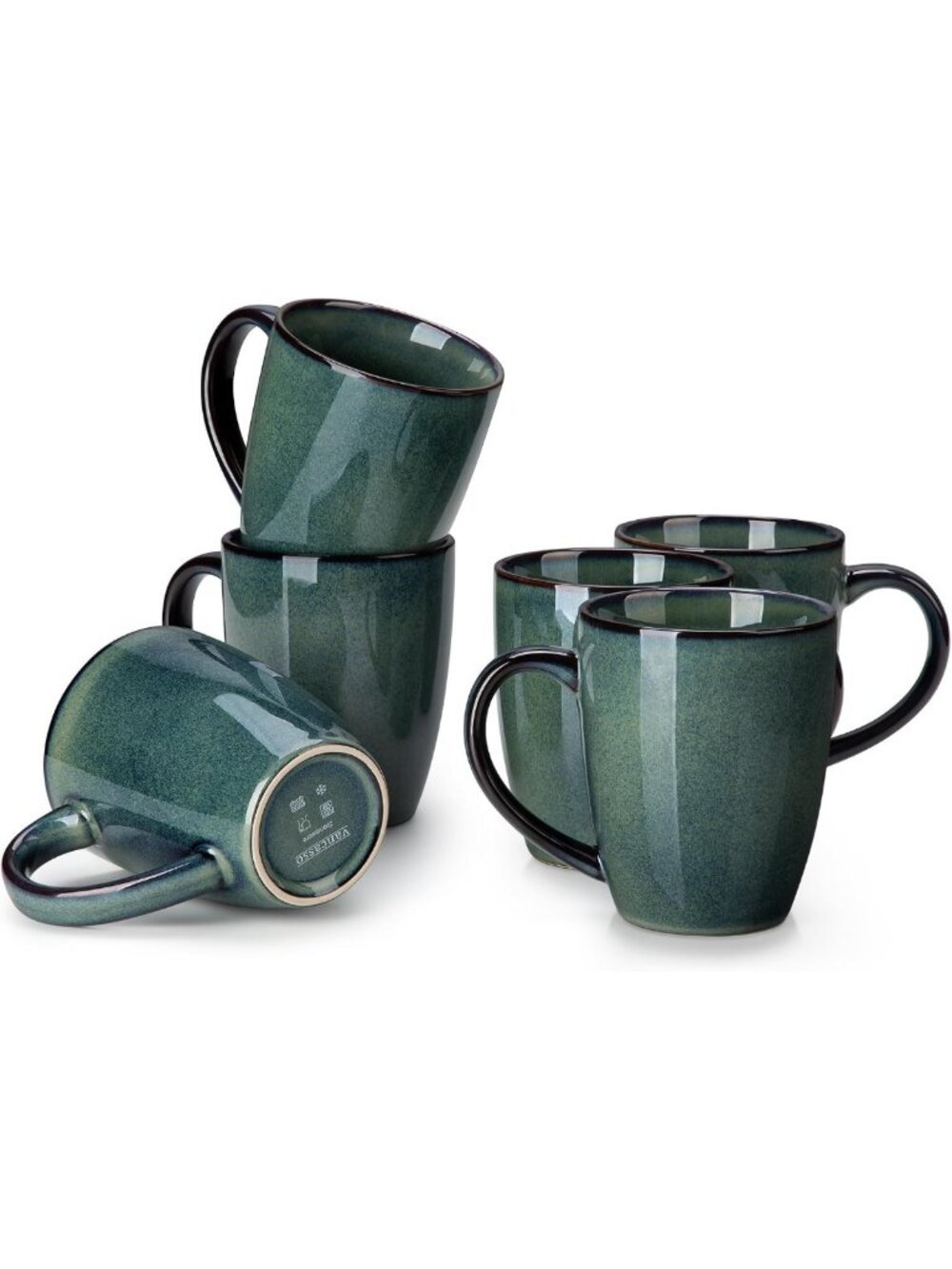 Ceramic Coffee Mug Set of 6 - 16 Oz Tea Cups for Latte, Tea, Cappuccino, Green
